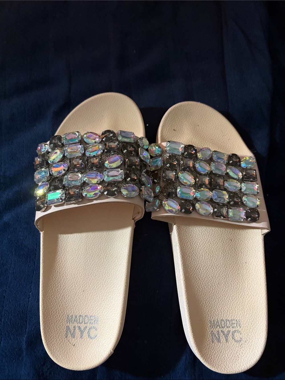Blank NYC Ivory Jeweled Slide Sandals